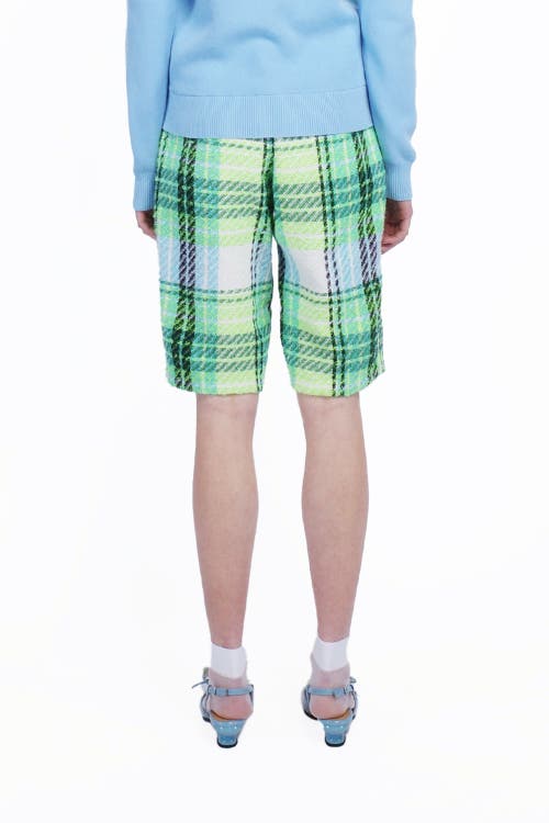 Anna Sui Capri Plaid Shorts In Lime Multi