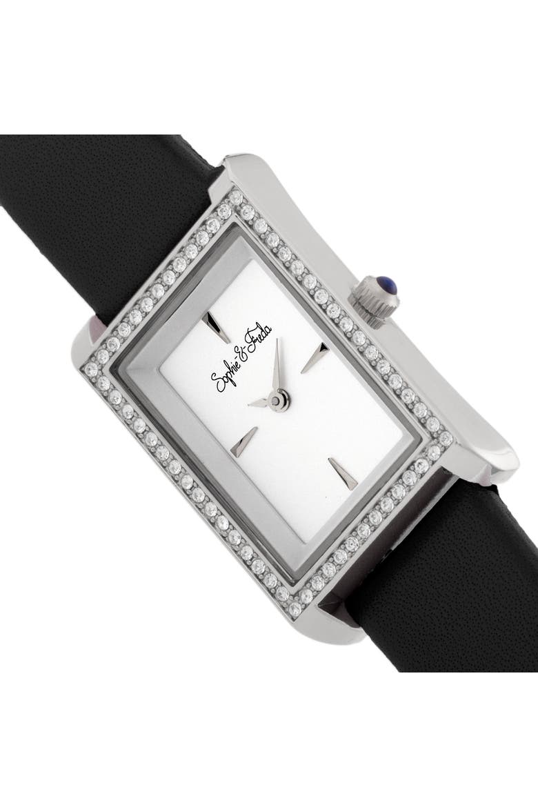 Wilmington Leather-Band Watch w/Swarovski Crystals, Alternate, color, Black