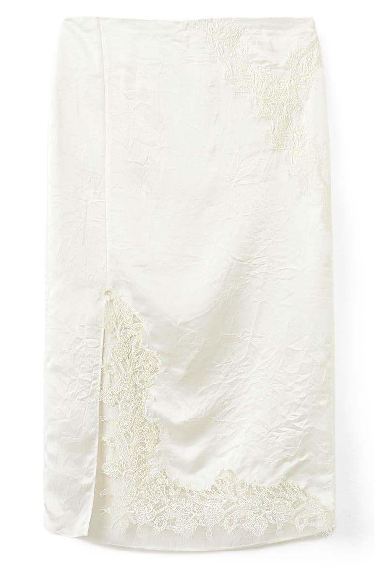 Lace Trim Satin Skirt, Alternate, color, WHITE