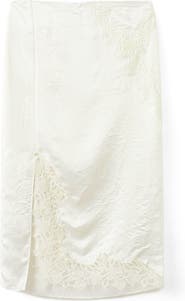 MANGO Lace Trim Satin Skirt
