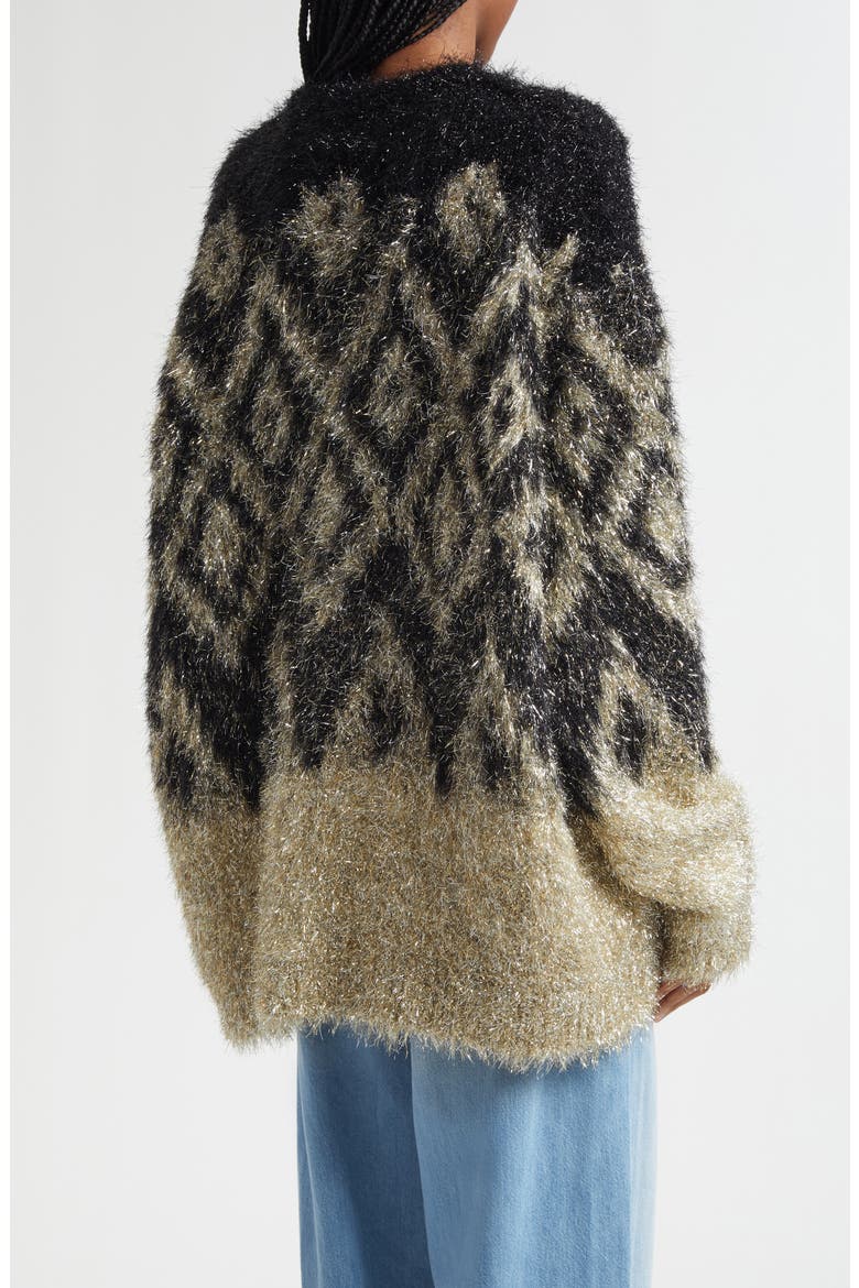 Kinai Metallic Tinsel Fair Isle Sweater, Alternate, color, BLACK/ GOLD