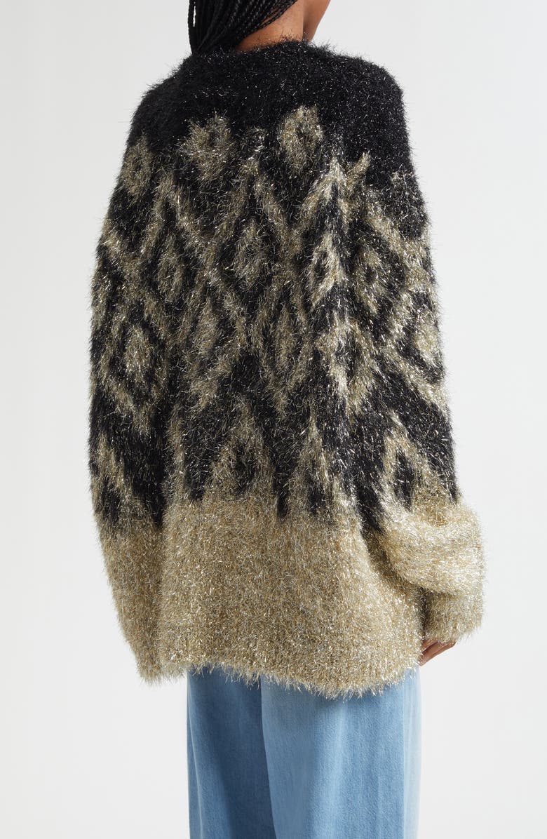 Acne Studios Kinai Metallic Tinsel Fair Isle Sweater, Alternate, color, Black/ Gold