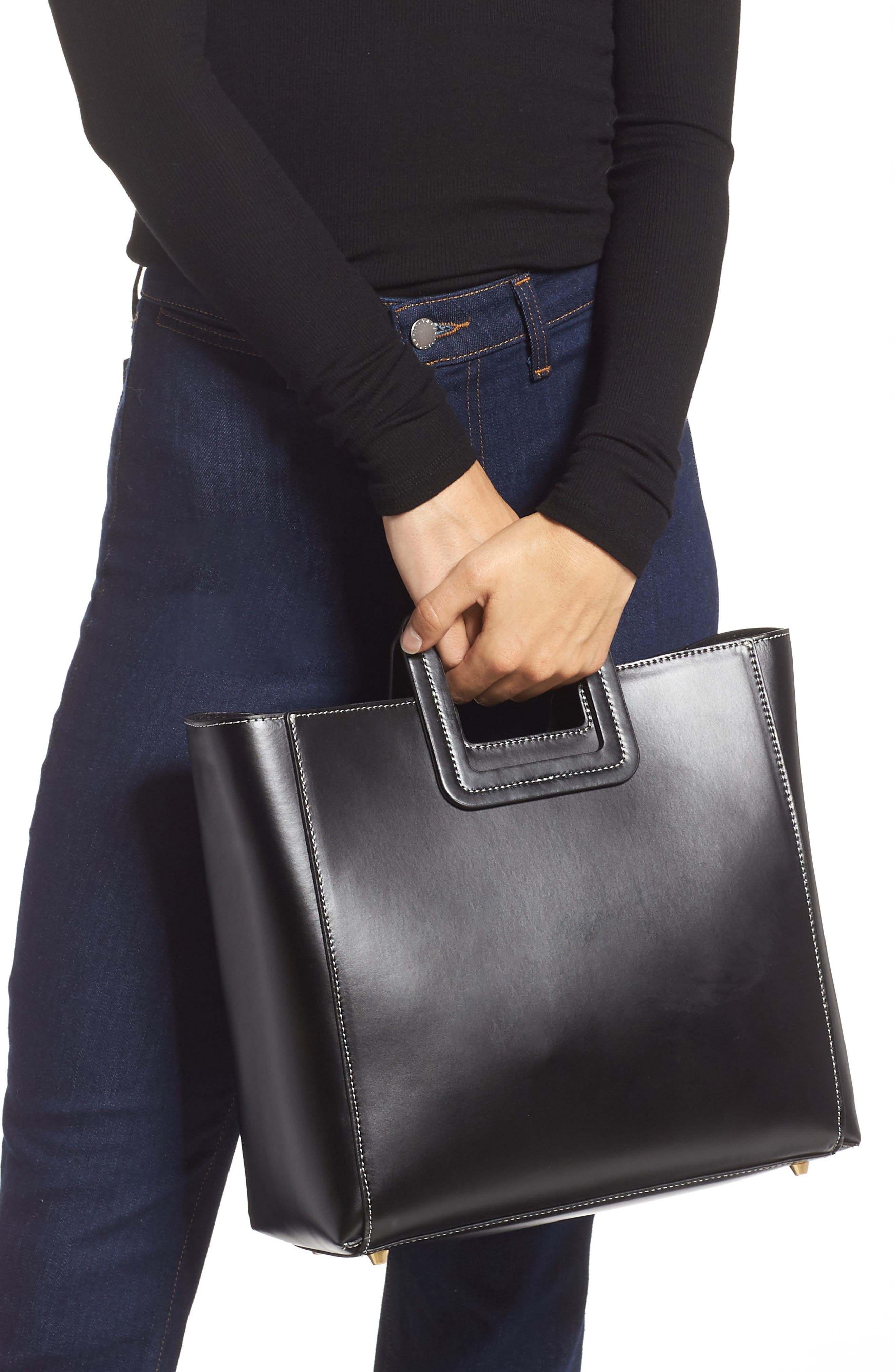 STAUD Shirley Calfskin Leather Handbag, Alternate, color, 