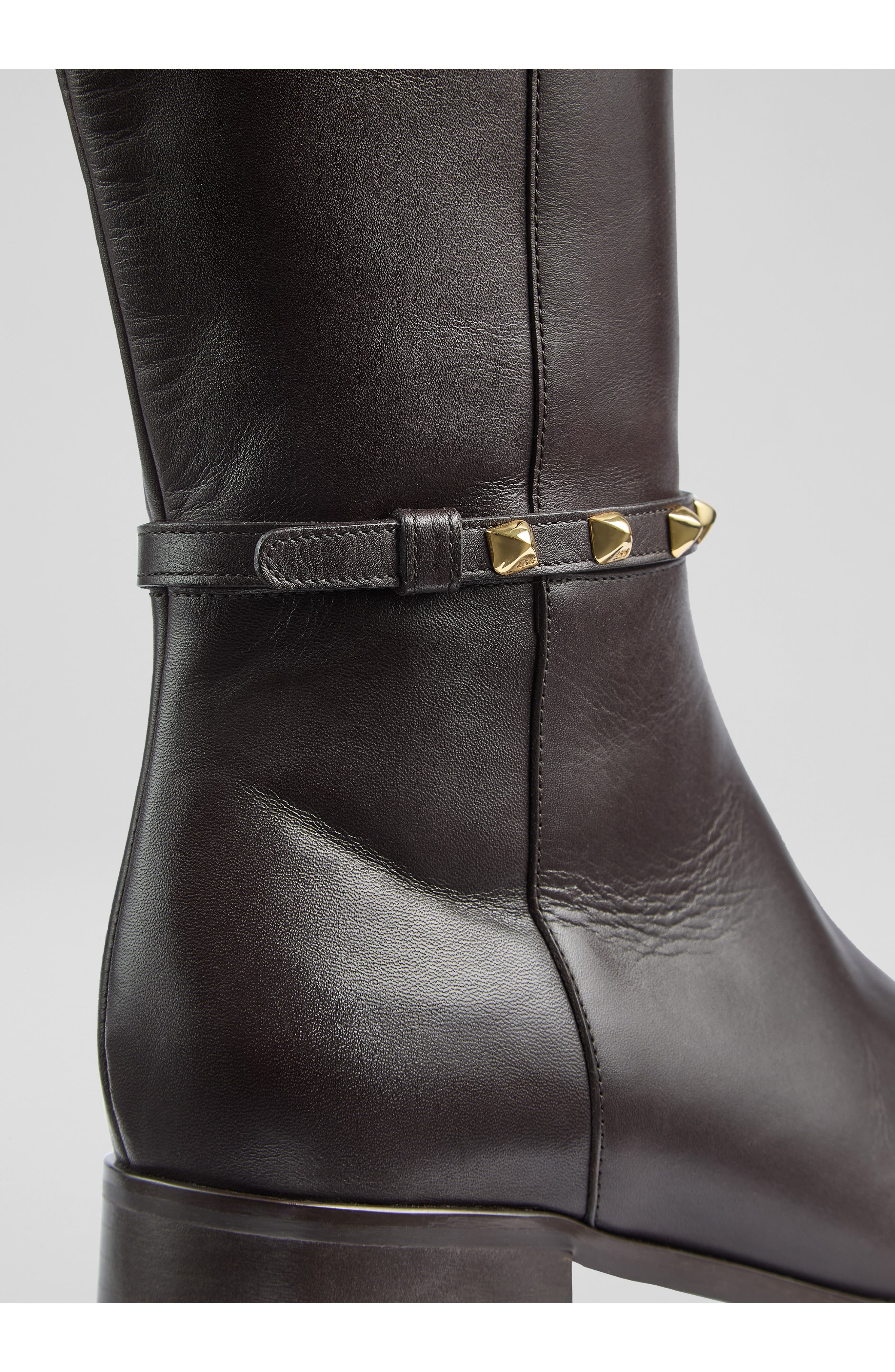 LK Bennett Stevie Stud Detail Knee High Boot, Alternate, color, Brown