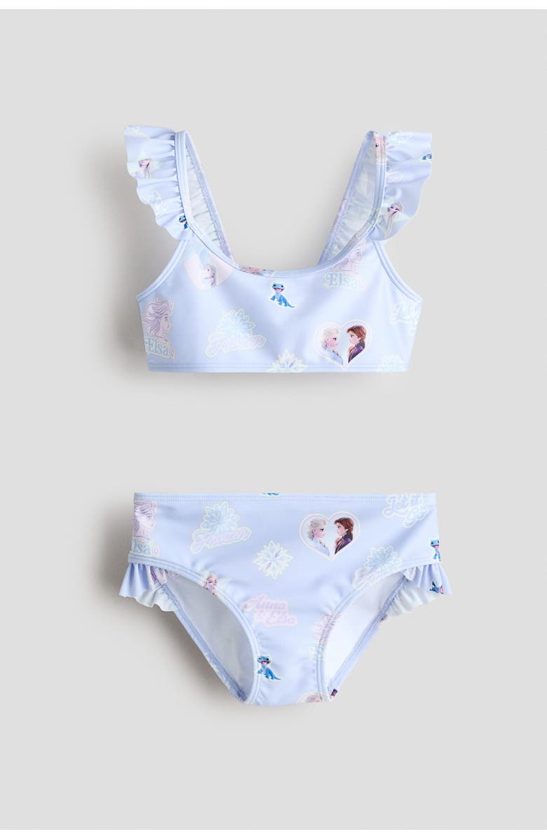 H&M Flounced printed two-piece swimsuit, Main, color, Light Blue/Frozen