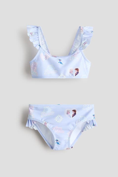 Flounced printed two-piece swimsuit