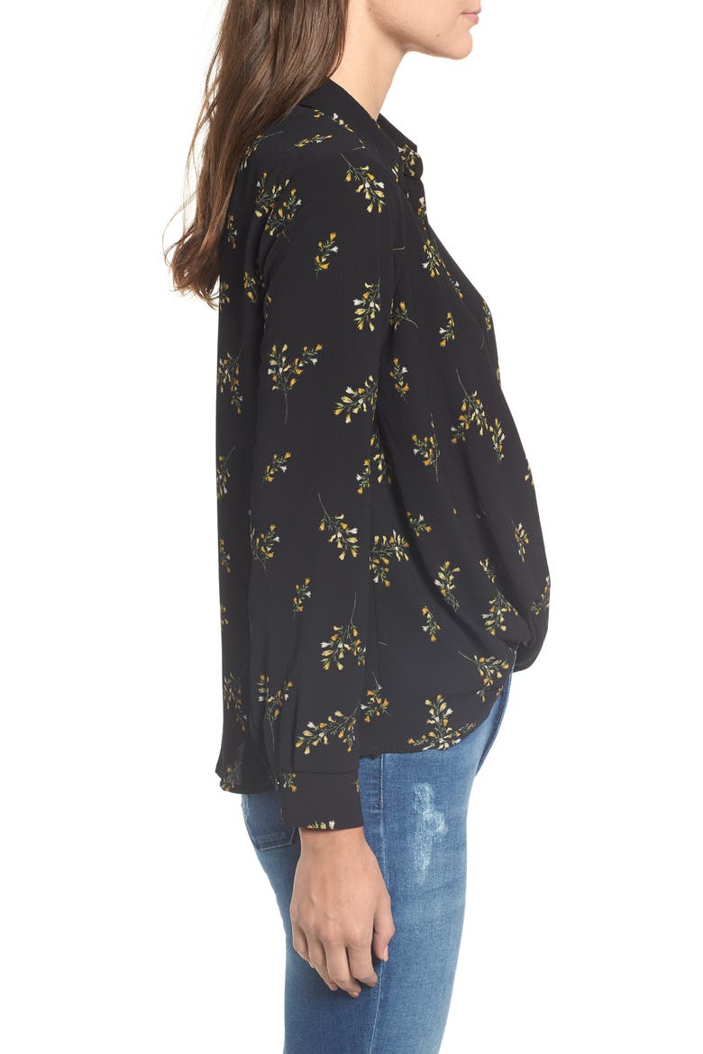 Patterned Drape Front Blouse, Alternate, color, BLACK