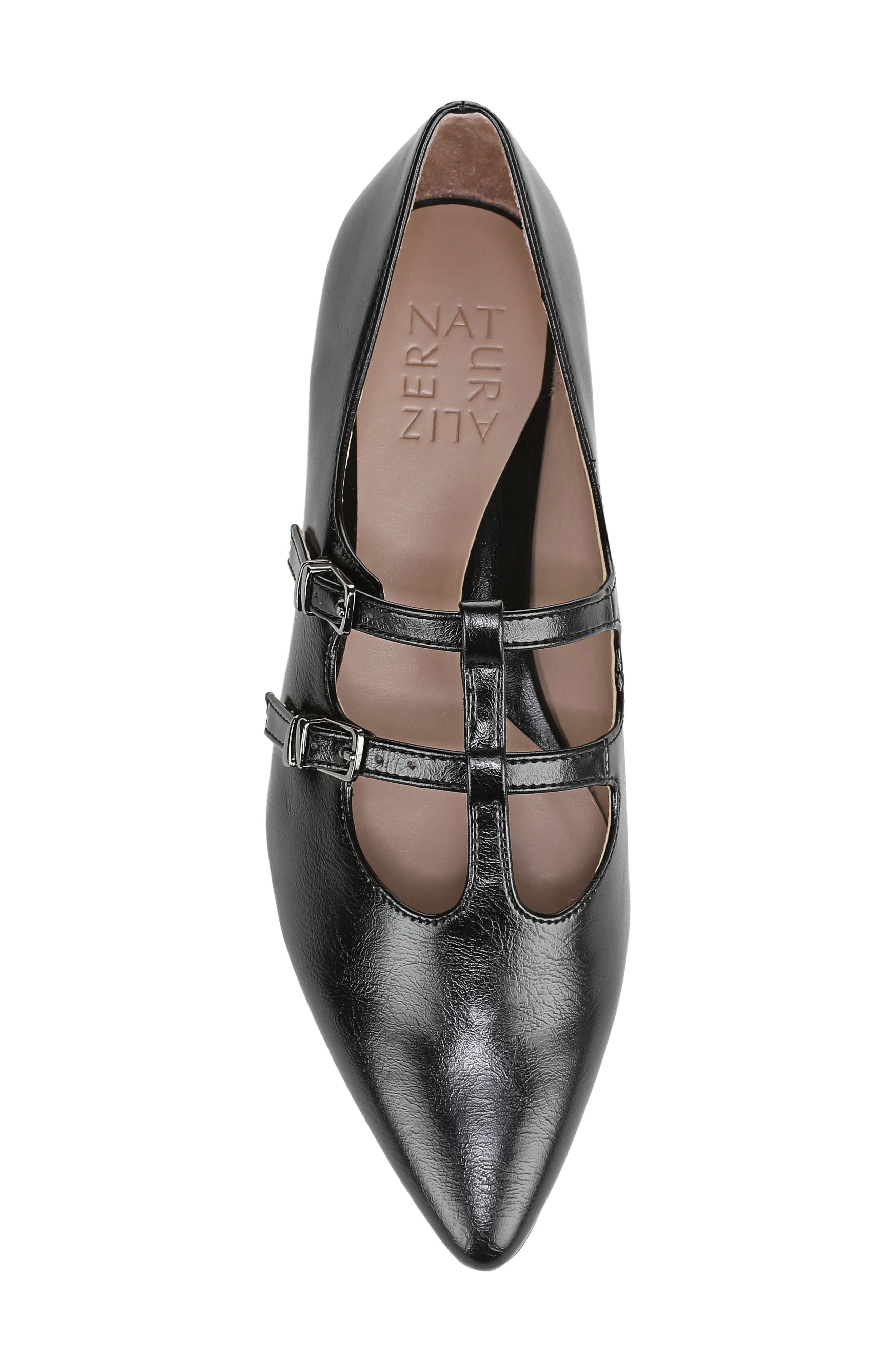 Naturalizer Brigitte T-Strap Mary Jane Flat, Alternate, color, Black Faux Leather