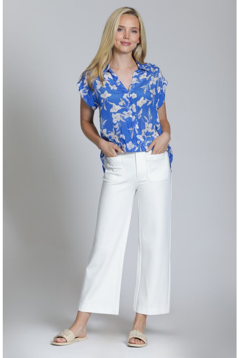 Print Wrap Front Cotton High-Low Top, Alternate, color, BLUE/ WHITE FLORAL