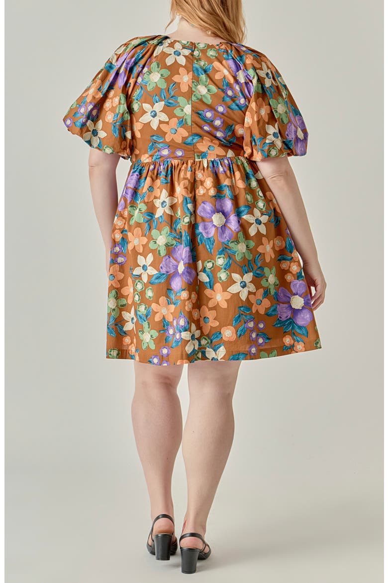 Floral Puff Sleeve Minidress, Alternate, color, BROWN MULTI