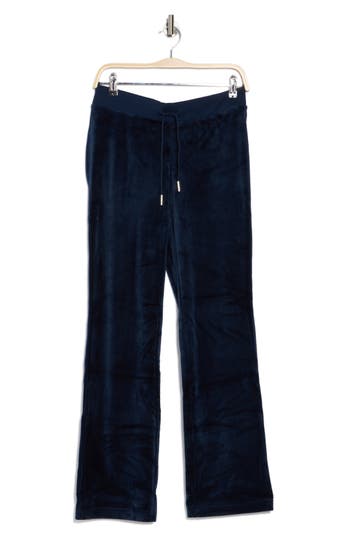 Shop Juicy Couture Velour Wide Leg Track Pants In Regal Blue
