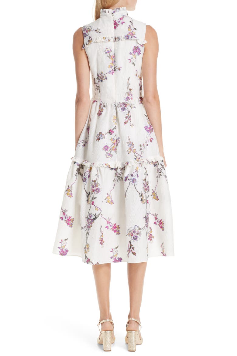 Floral Jacquard Midi Dress, Alternate, color, WHITE FLORAL