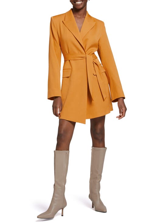 Belted Long Sleeve Wool Blend Blazer Minidress