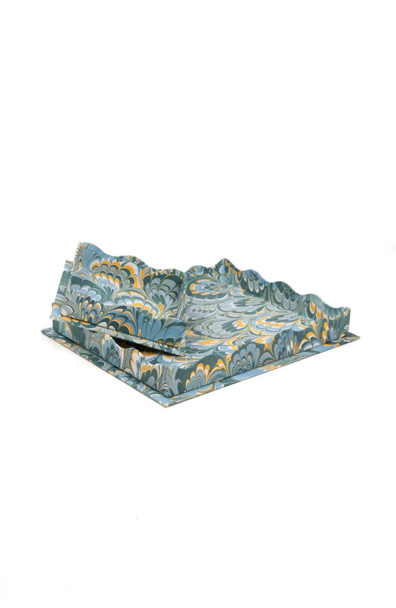 Inner Child Nesting Scalloped Hand-Marbled Tray, Main, color, Blue