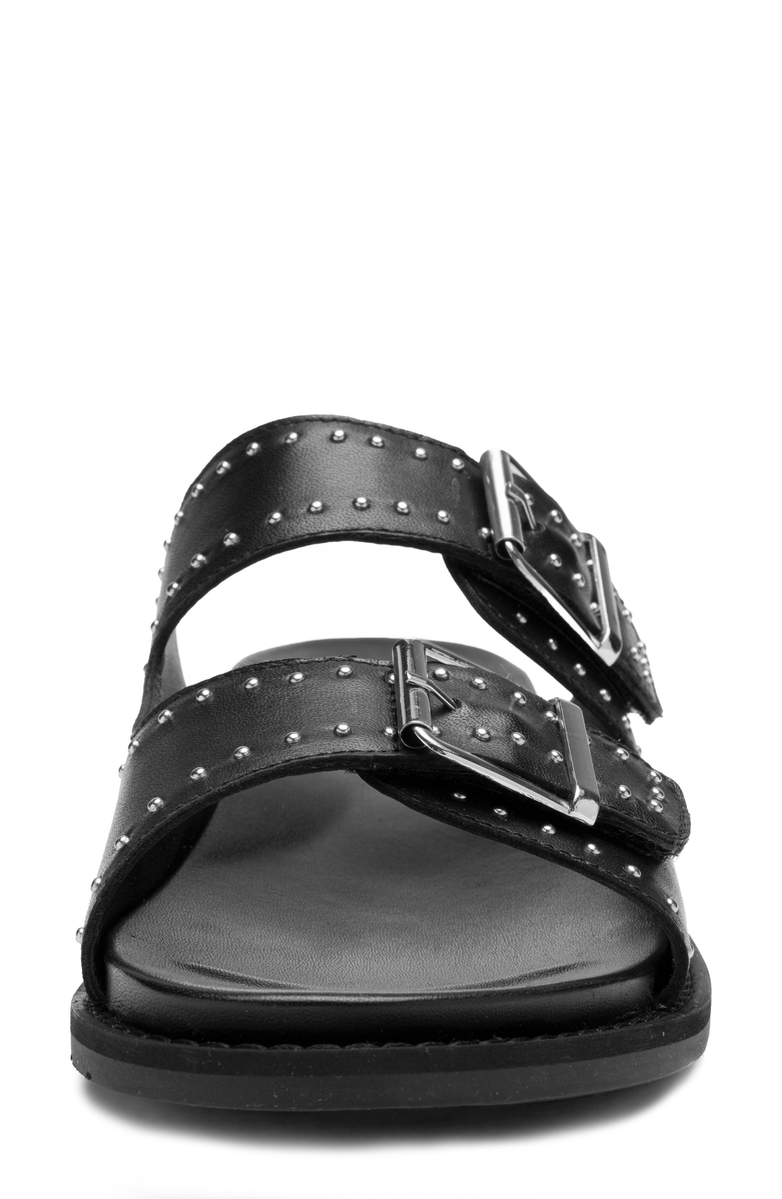 ara Elm Studded Buckle Strap Slide Sandal, Alternate, color, Black