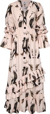The Lulo Project Gaucho Horse Print Long Sleeve Ruffle Maxi Dress