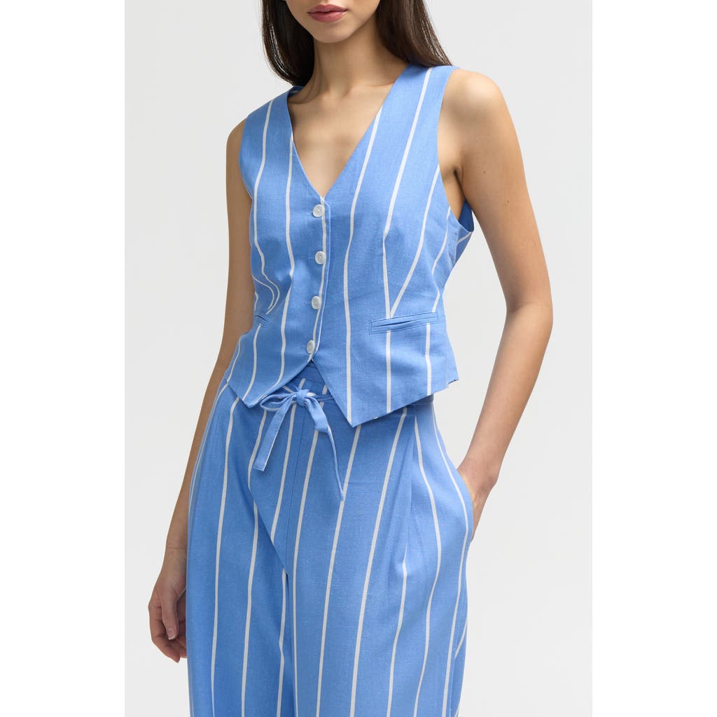 Nvlt Women's Button Front Basic Vest In Blue/white Stripe