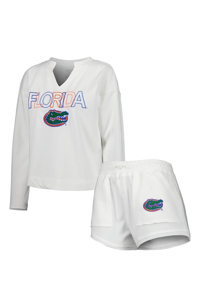 CONCEPTS SPORT Women's Concepts Sport  White Florida Gators Sunray Notch Neck Long Sleeve T-Shirt & Shorts Set, Alternate, color, 