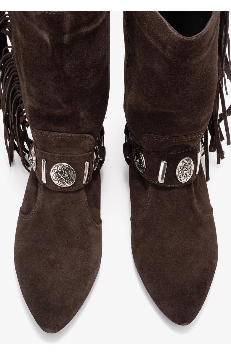 Forever & Always Shoes Selora Leather Buckle Western Boot, Alternate, color, Brown Suede Leather