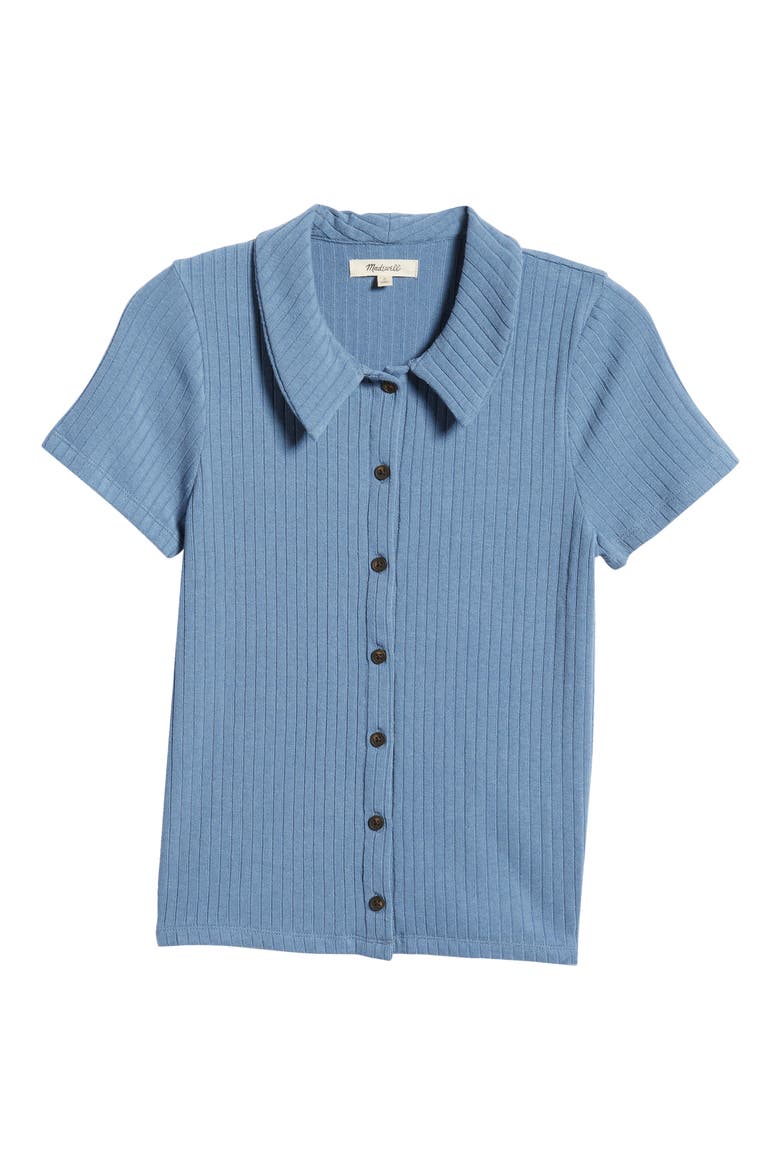 Rib Polo Button-Front Tee, Alternate, color, DISTANT OCEAN
