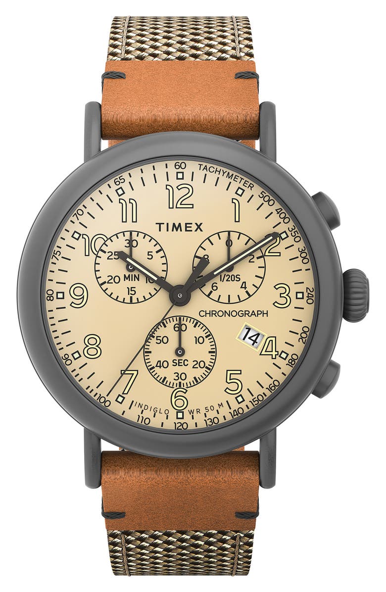 Timex<sup>®</sup> Standard Chronograph Textile & Leather Strap Watch, 41mm, Main, color, 