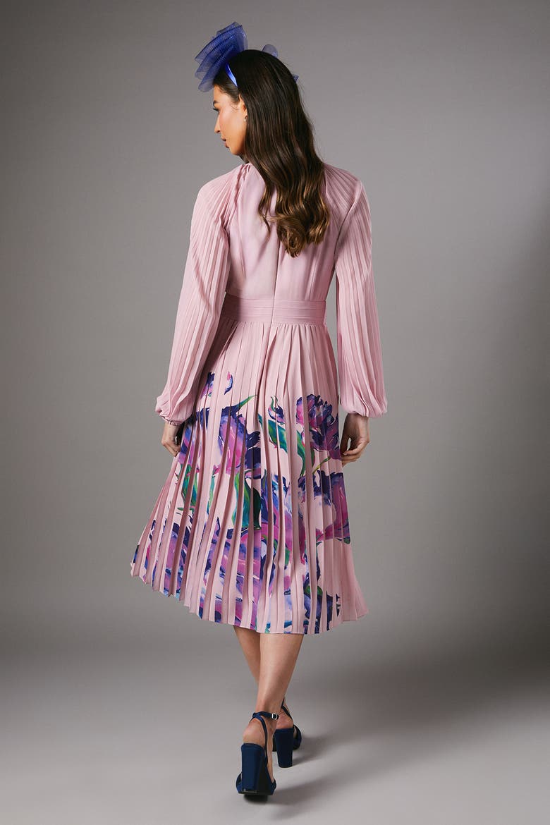 Placement Print Pleat Dress, Alternate, color, Pink
