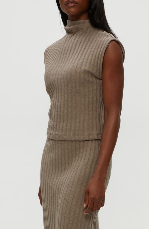 Michael Stars Nara Rib Funnel Neck Cotton Blend Knit Top In Gray