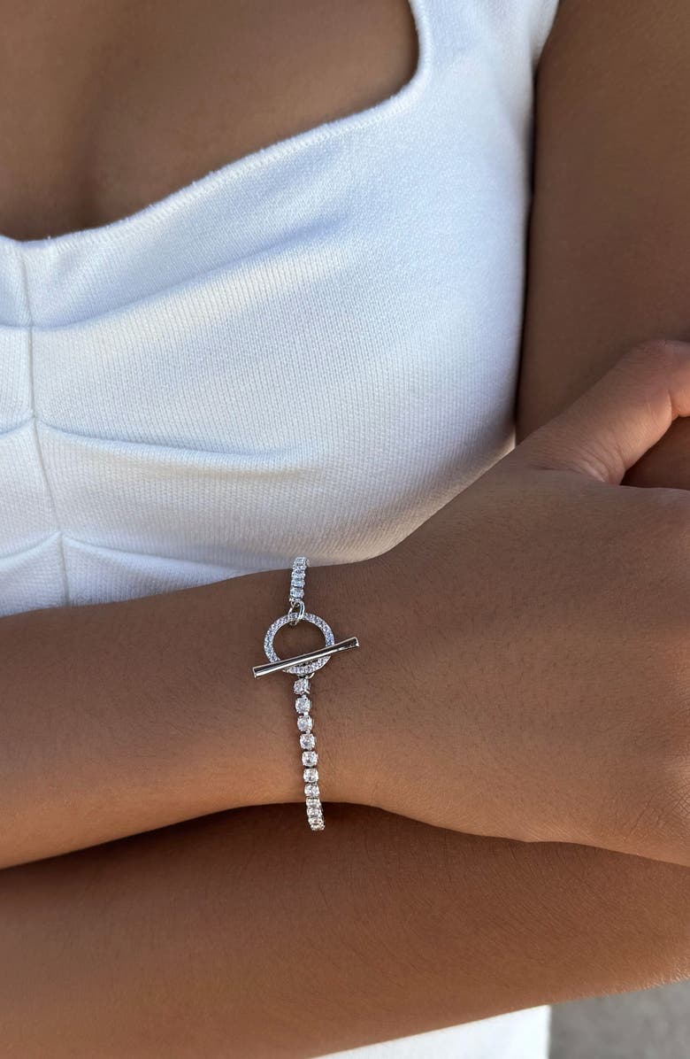 Adornia Crystal Toggle Tennis Bracelet, Alternate, color, Silver