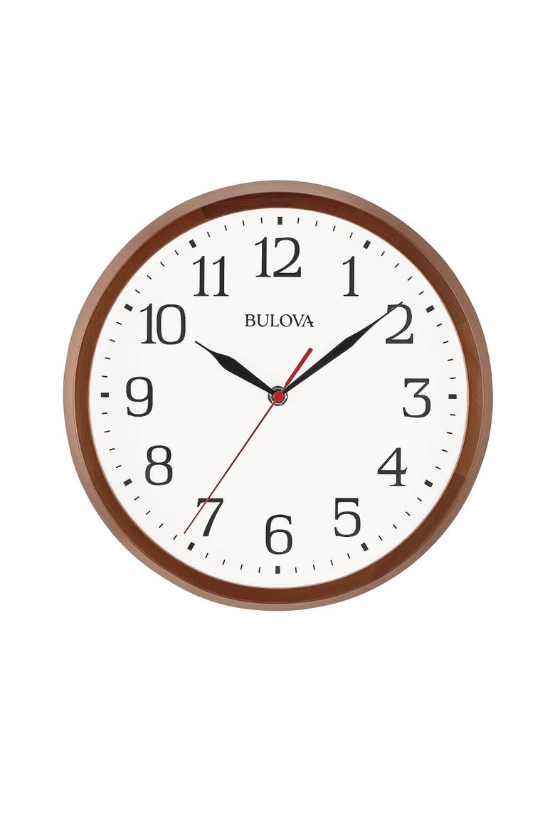 Warm Walnut Finish Wall 12" Diameter Wall Clock, Main, color, Brown