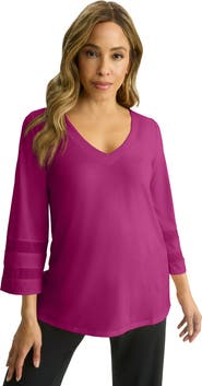 Jessica London Stretch Knit Mesh Inset Sleeve Tunic