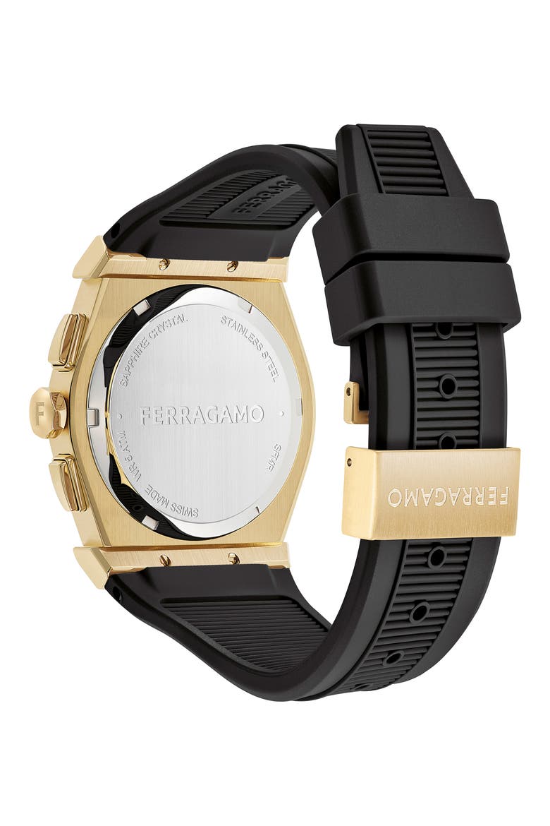 Vega Chronograph Silicone Strap Watch, 42mm, Alternate, color, IP YELLOW GOLD
