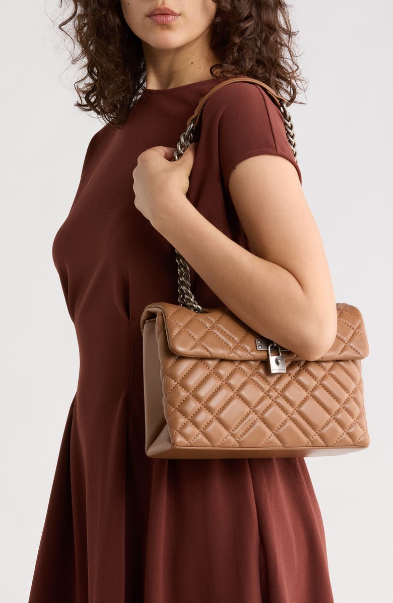 Kurt Geiger Brixton Diamond Quilted Leather Pad Lock Shoulder Bag, Alternate, color, Light/Pastel Brown