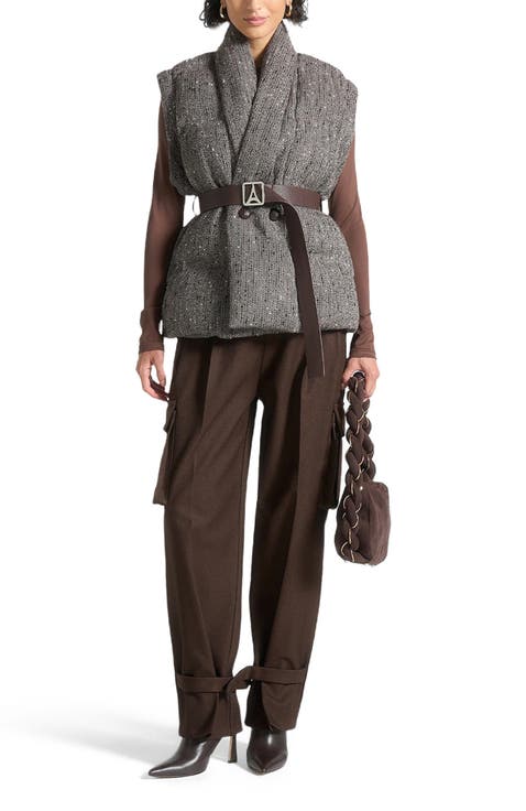 Inez Herringbone Wool Wrap Belted Puffer Jacket