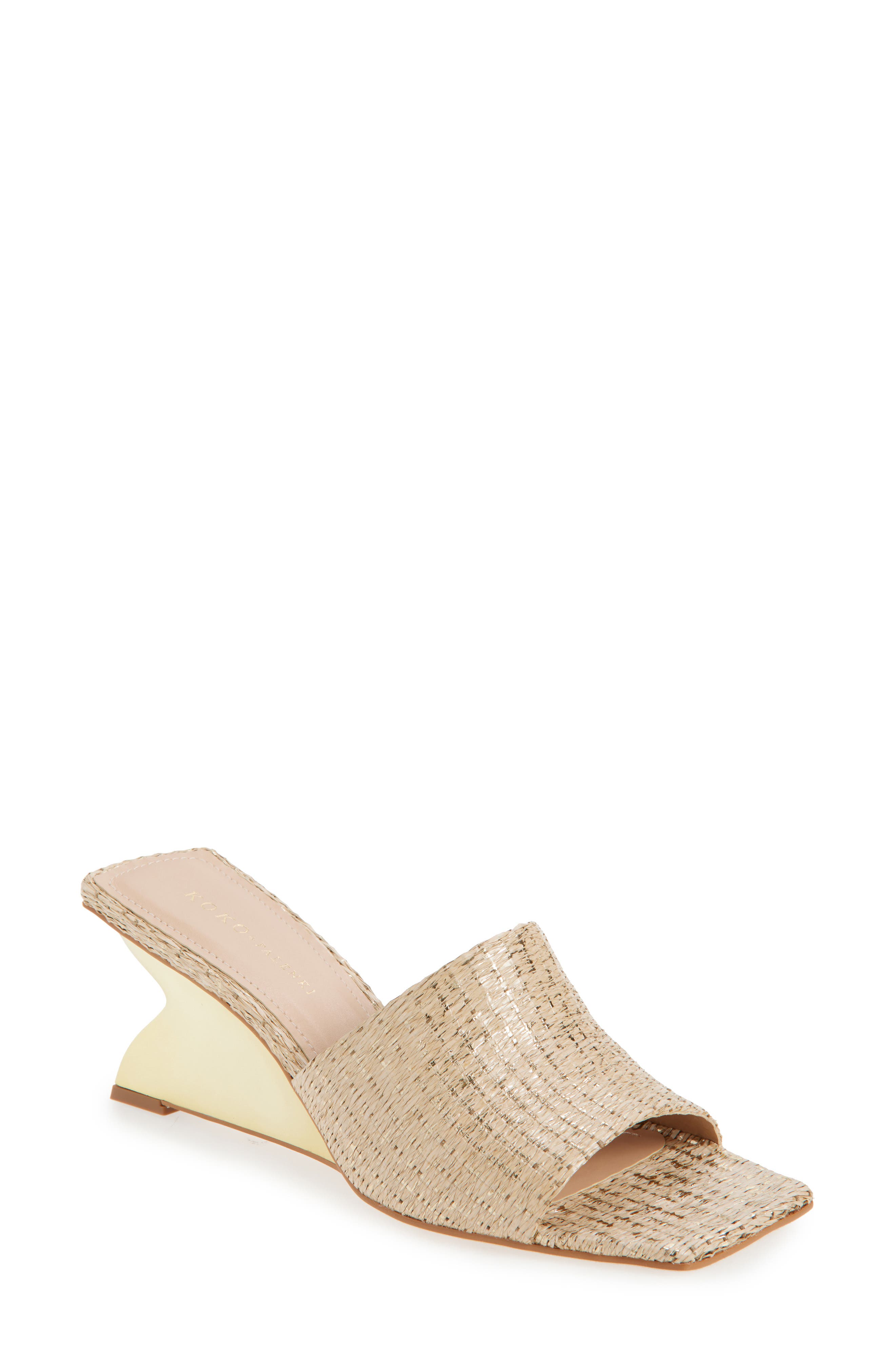 KOKO + PALENKI Talo Wedge Slide Sandal, Main, color, Gold Metallic Fabric