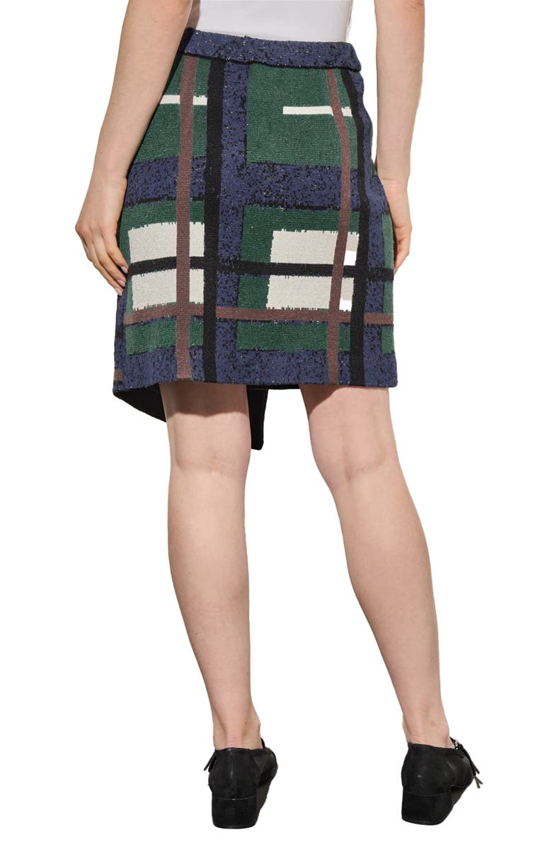 Ming Wang Cozy Button Front Asymmetric Hem Knit Miniskirt, Alternate, color, Forest V/ Mul
