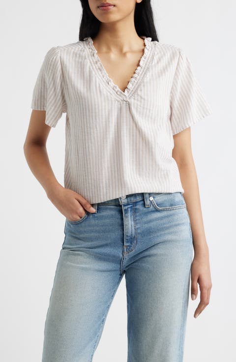 Bree Ruffle Linen & Cotton Top