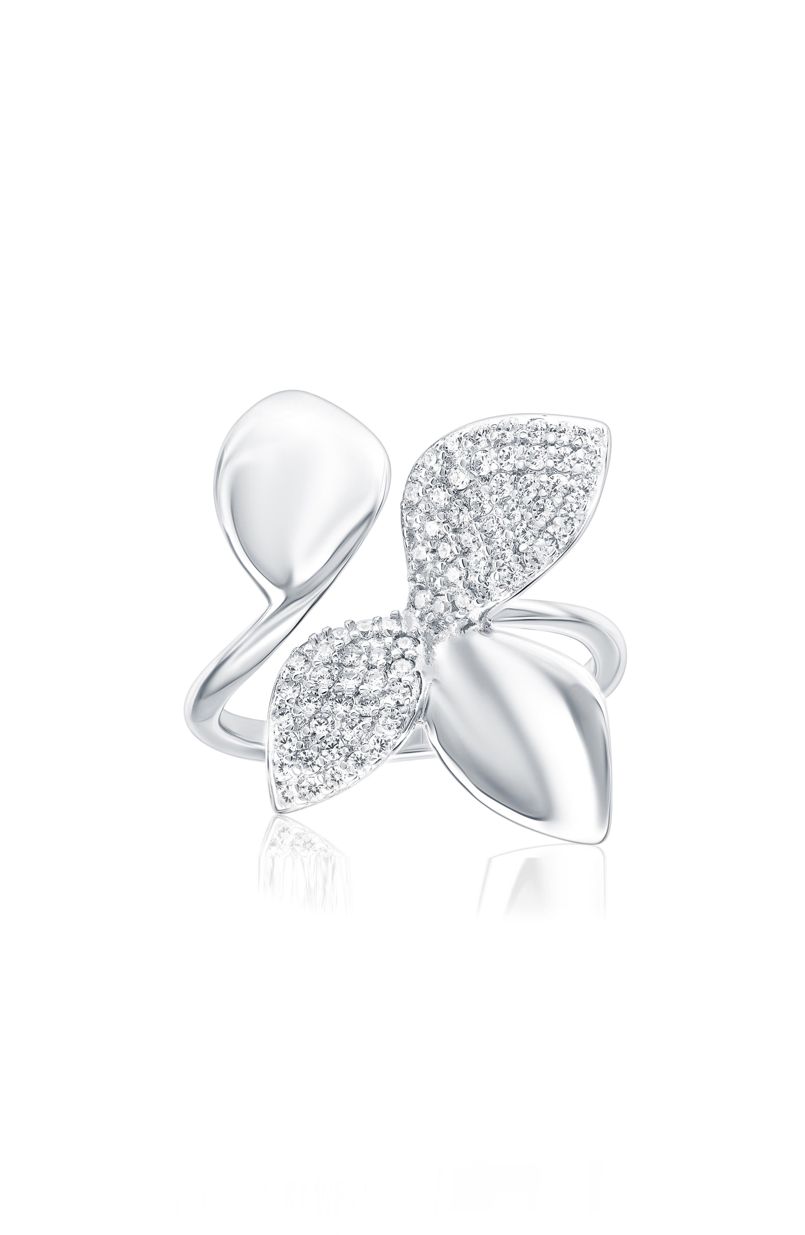SUZY LEVIAN Pavé Cubic Zirconia Abstract Flower Open Band Ring