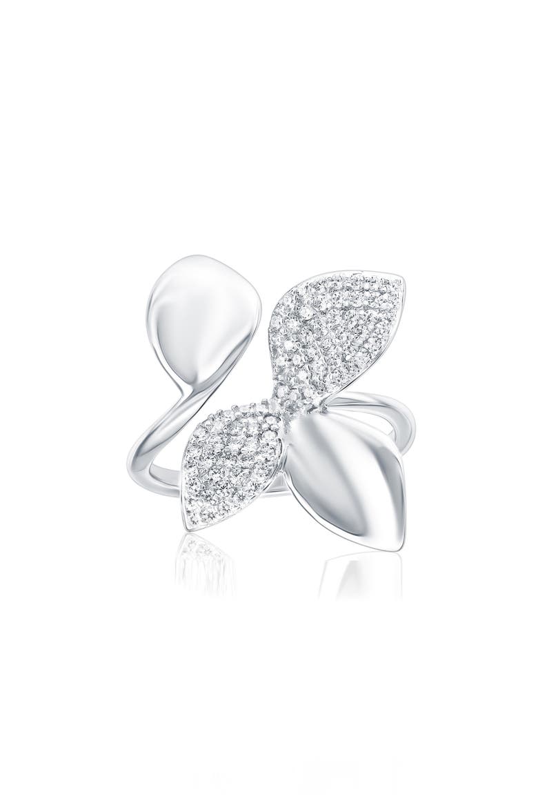 Pavé Cubic Zirconia Abstract Flower Open Band Ring, Main, color, WHITE