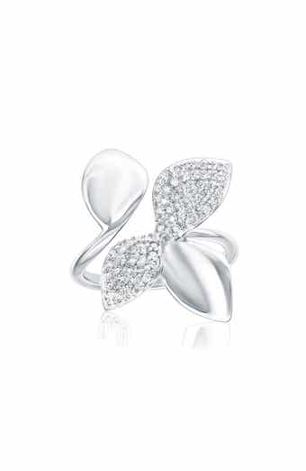 Pavé Cubic Zirconia Abstract Flower Open Band Ring