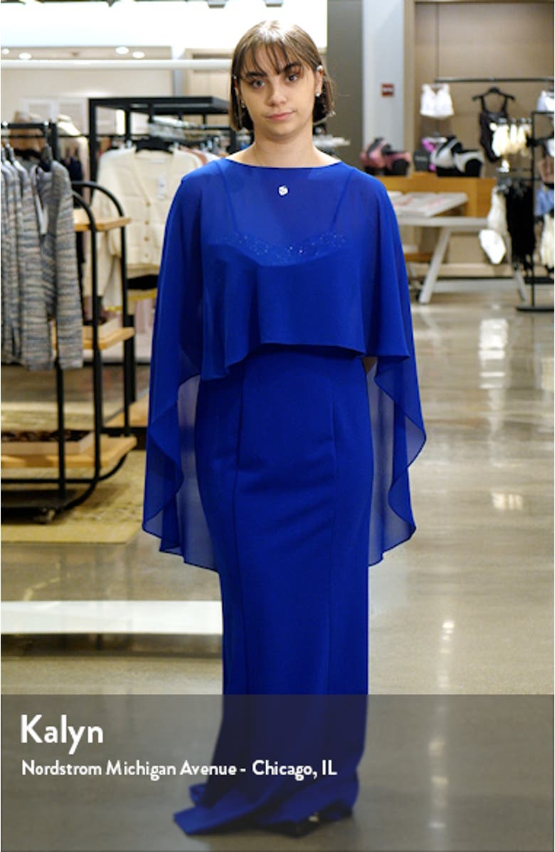 Rhinestone Trim Gown with Capelet, sales video thumbnail