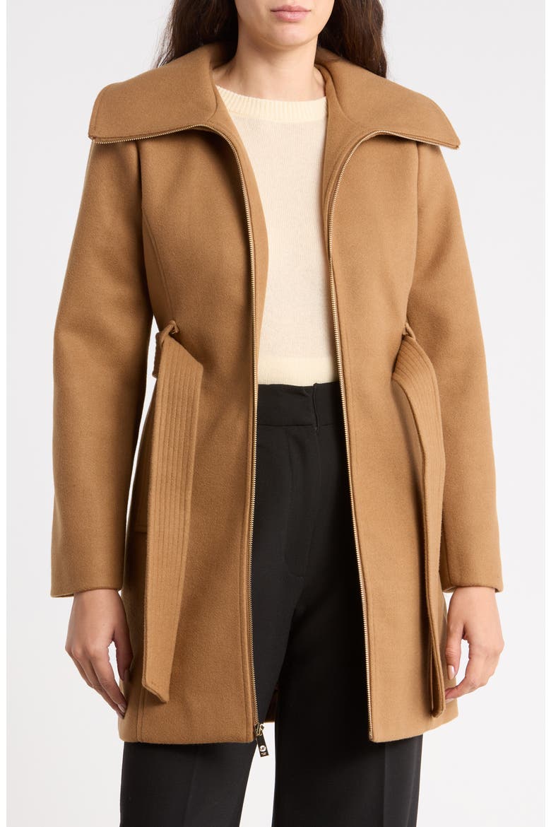 Belted Faux Wool Coat, Alternate, color, DK CAMEL