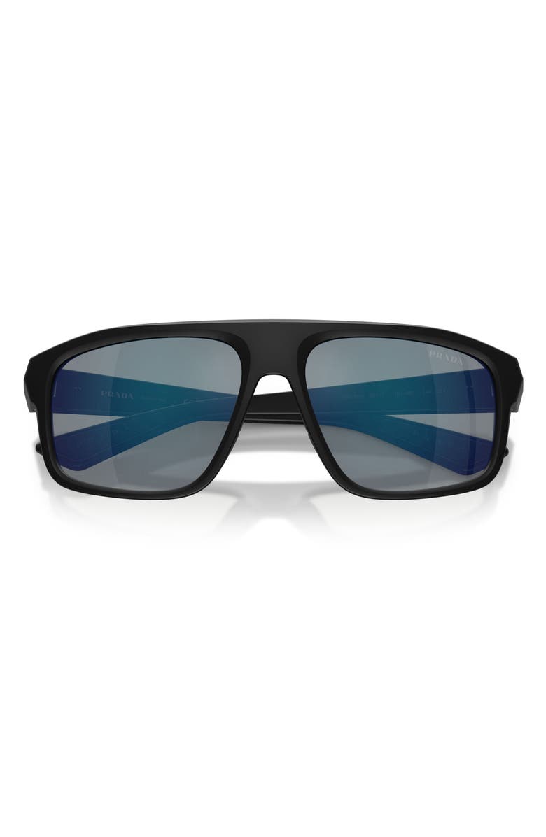 Prada Linea Rossa 59mm Shield Sunglasses, Alternate, color, Matte Black / Grey Blue/ Red