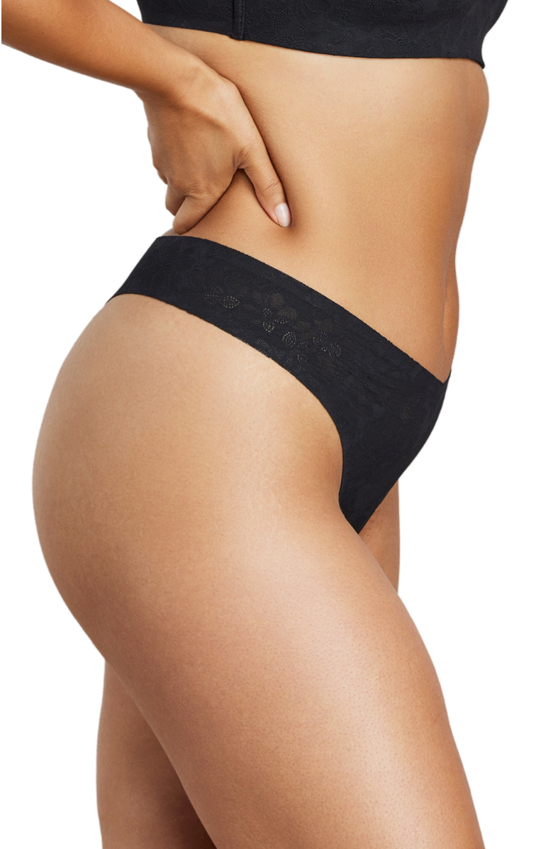 Siella Soft Lace Thong, Alternate, color, Black