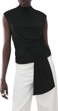 MANGO Shirred Faux Wrap Top