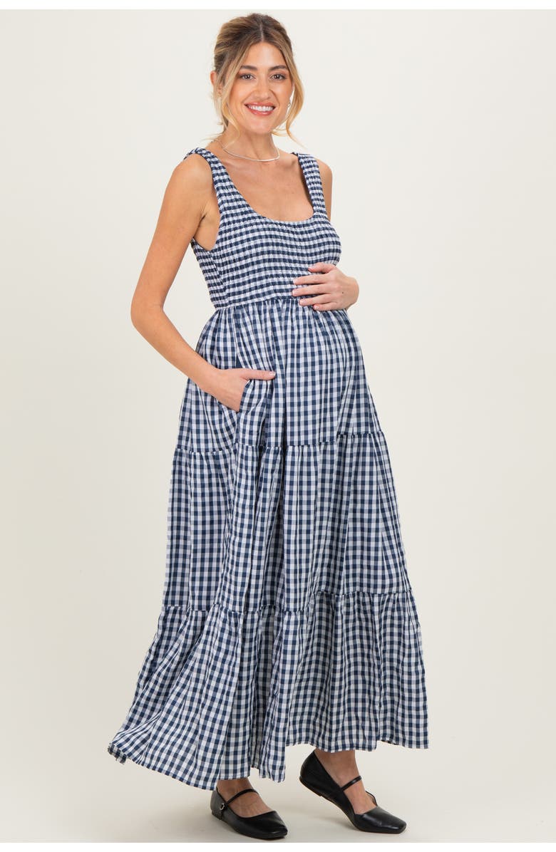 PinkBlush Gingham Sleeveless Tiered Maxi Dress, Alternate, color, Blue