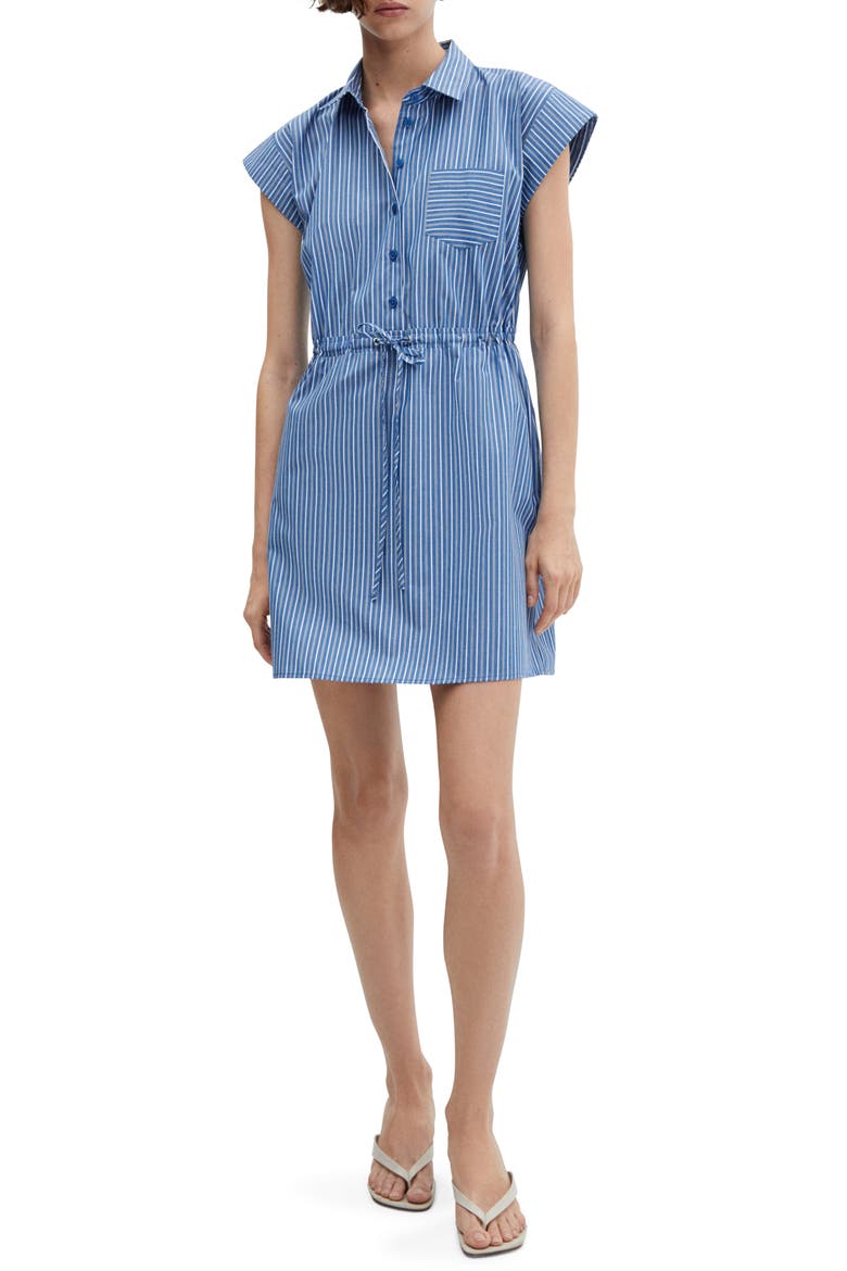 Stripe Cap Sleeve Shirtdress, Main, color, BLUE