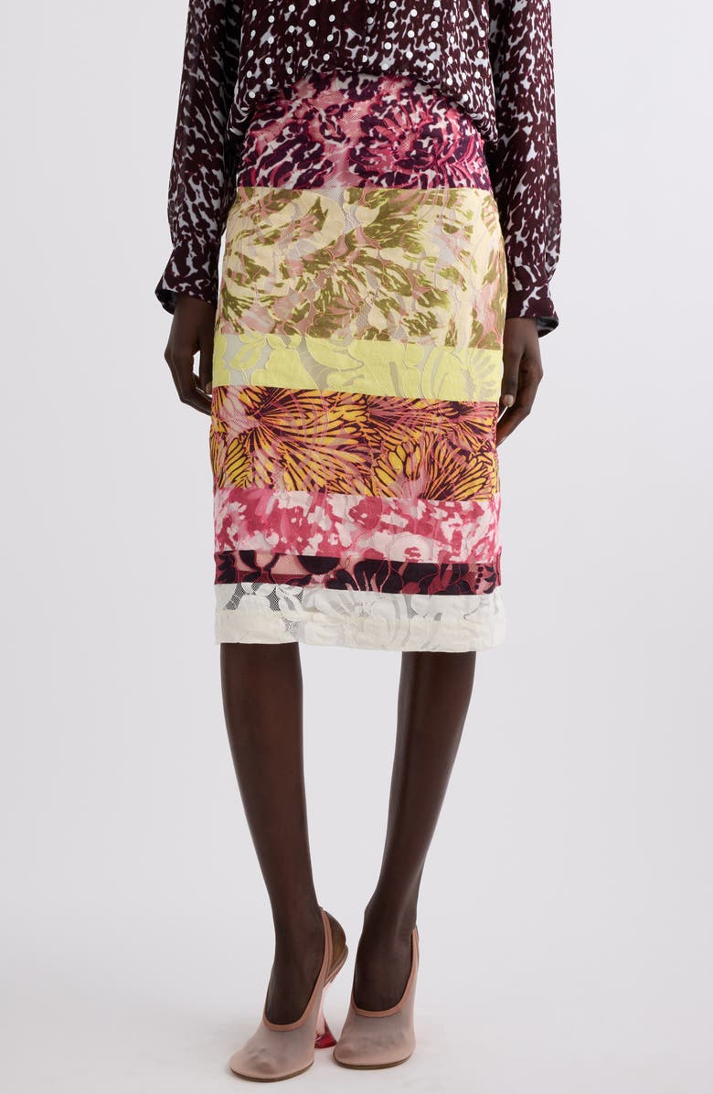 Dries Van Noten Stan Mixed Print Midi Skirt, Main, color, Burgundy