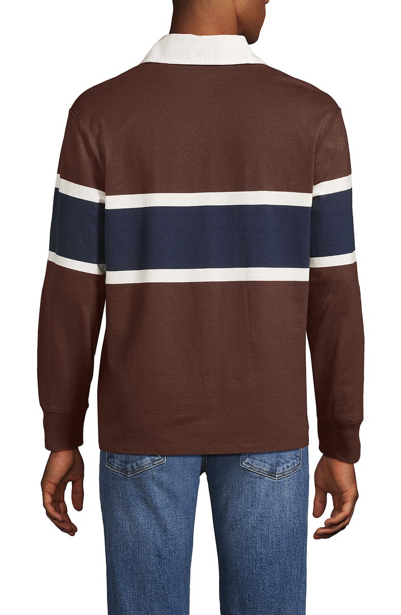 Lands' End Long Sleeve Rugby Shirt, Alternate, color, Dark Walnut Brown/Navy Stripe