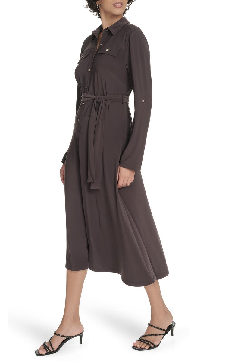 Tommy Hilfiger Roll Tab Sleeve Midi Dress, Alternate, color, Mink