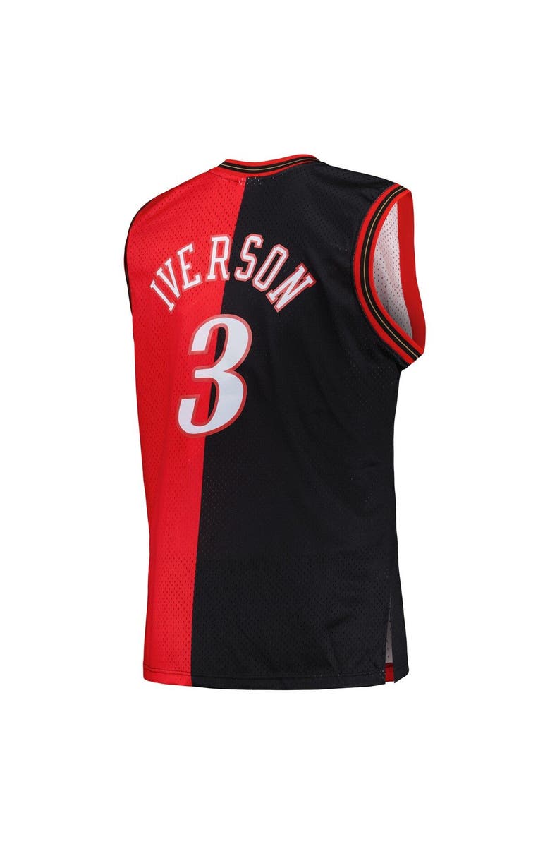 Mitchell & Ness Men's Mitchell & Ness Allen Iverson Black/Red Philadelphia 76ers Big & Tall Hardwood Classics 2000/01 Split Swingman Jersey, Alternate, color,